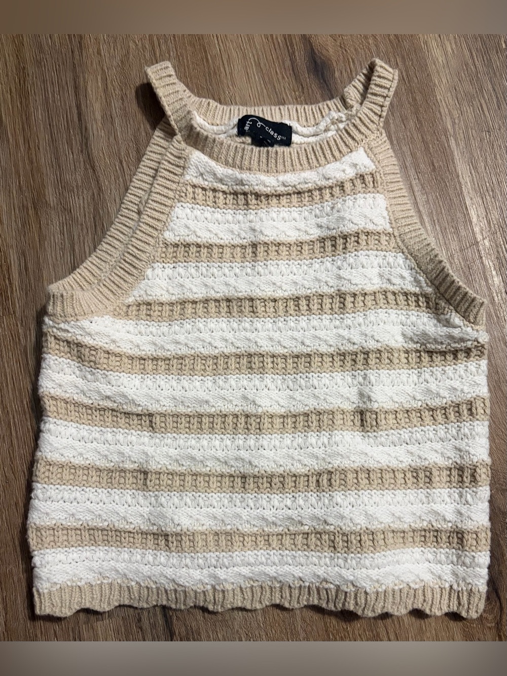 Art Class - Striped Knit Halter Tank Sweater - Cream & Tan - Size Medium 7/8